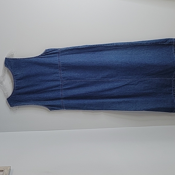 ERIKA Sleeveless Denim Jean Maxi Dress Fall leaves embroidered beads Size Medium - Picture 10 of 10